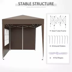Outsunny 2 x 2 m Garden Pop Up Gazebo, Wedding Party Tent Marquee, Water Resistant Awning Canopy with Sidewalls, Windows, Carry Bag, Coffee - 8