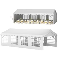 Outsunny 8m x 4m Garden Gazebo Marquee Wedding Shelter Level 4 Wind Protection, White - 1