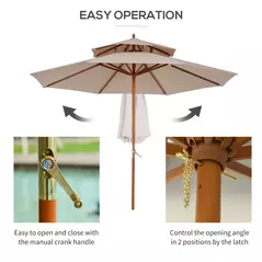 Outsunny 2.7m Wooden Parasol Elegant Two-Tier Design Garden Parasol Umbralle for Outdoor Shade, Beige - 7
