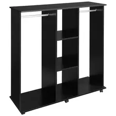 HOMCOM Open Wardrobe Double Mobile Storage Shelves Organizer W/6 Wheels-Black - 1
