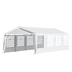 Outsunny 8m x 4m Garden Gazebo Marquee Wedding Shelter Level 4 Wind Protection, White - 1