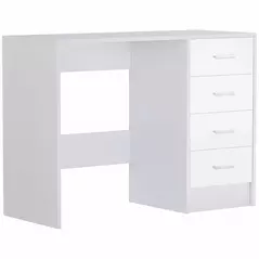 HOMCOM Computer Desk with Drawers, Dressing Table, High Gloss Home Office Writing Workstation, White - 1