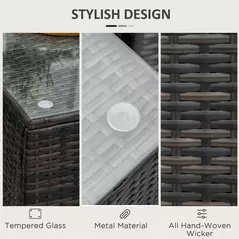 Outsunny Rattan Garden Furniture Side Table Patio Frame Tempered Glass New - Brown - 7