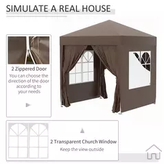 Outsunny 2 x 2 m Garden Pop Up Gazebo, Wedding Party Tent Marquee, Water Resistant Awning Canopy with Sidewalls, Windows, Carry Bag, Coffee - 5