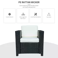 Outsunny Single Seater Rattan Chair Sofa with 10 cm Thick Padded Cushion, All-Weather PE Wicker Weave Garden Armchair with Armrests, Black - 5