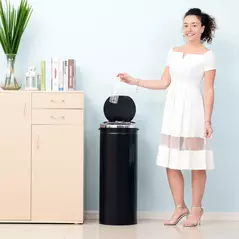 HOMCOM Motion Sensor Bin with Inner Bucket, 50L Hands-Free Touchless Kitchen Bin, Galvanised Steel Cylindrical Automatic Trash Can with Soft Close, Dustbin, Black - 2