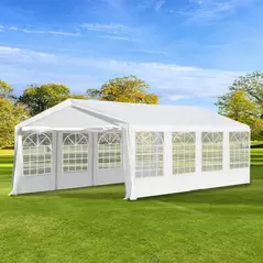 Outsunny 8m x 4m Garden Gazebo Marquee Wedding Shelter Level 4 Wind Protection, White - 2