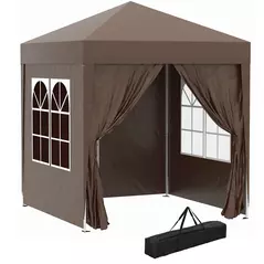 Outsunny 2 x 2 m Garden Pop Up Gazebo, Wedding Party Tent Marquee, Water Resistant Awning Canopy with Sidewalls, Windows, Carry Bag, Coffee - 1