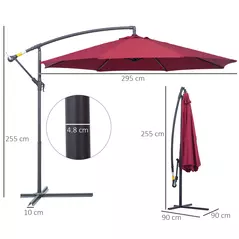 Outsunny 3m Water Resistant Terylene Hanging Parasol Wine Red - 3