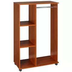 HOMCOM Open Wardrobe on Wheels, Bedroom Wardrobe with Clothes Hanging Rail, 3 Storage Shelves, Mobile Garment Rack for Cloakroom, Hallway, Walnut - 1