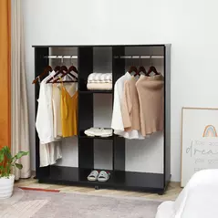 HOMCOM Open Wardrobe Double Mobile Storage Shelves Organizer W/6 Wheels-Black - 2