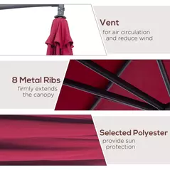 Outsunny 3m Water Resistant Terylene Hanging Parasol Wine Red - 7