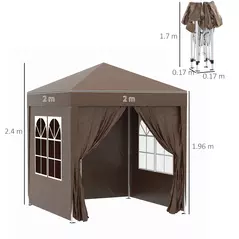 Outsunny 2 x 2 m Garden Pop Up Gazebo, Wedding Party Tent Marquee, Water Resistant Awning Canopy with Sidewalls, Windows, Carry Bag, Coffee - 3