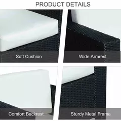 Outsunny Single Seater Rattan Chair Sofa with 10 cm Thick Padded Cushion, All-Weather PE Wicker Weave Garden Armchair with Armrests, Black - 6