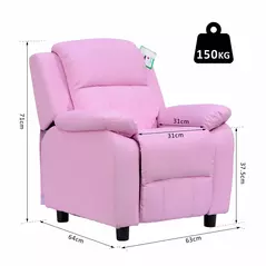 HOMCOM Kids Sofa Armchair Toddler Recliner Children's  Chair Lounger Games Chair  PU Leather w/ Storage  (Pink) - 3