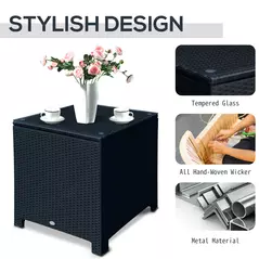 Outsunny PE Wicker Side Table Rattan Garden Furniture with Four Foot Pads, Rust & Mild Weather Damage Resistant, Black - 4