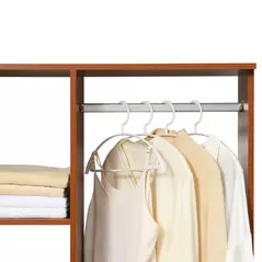HOMCOM Open Wardrobe on Wheels, Bedroom Wardrobe with Clothes Hanging Rail, 3 Storage Shelves, Mobile Garment Rack for Cloakroom, Hallway, Walnut - 9