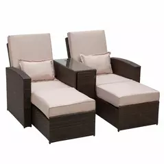 Outsunny 2-Seater Rattan Sofa Lounger Set-Brown - 1