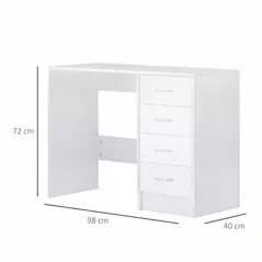 HOMCOM Computer Desk with Drawers, Dressing Table, High Gloss Home Office Writing Workstation, White - 3