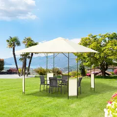 Outsunny 3 x 3 Meters Patio Garden Metal Gazebo Marquee Steel Frame with Canopy Awning Tent Water Resistant Cream - 2