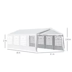 Outsunny 8m x 4m Garden Gazebo Marquee Wedding Shelter Level 4 Wind Protection, White - 3