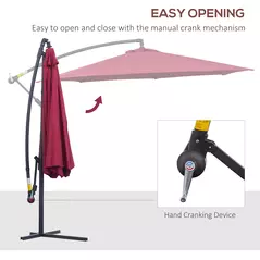 Outsunny 3m Water Resistant Terylene Hanging Parasol Wine Red - 4
