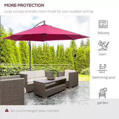 Outsunny 3m Water Resistant Terylene Hanging Parasol Wine Red - 6