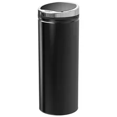 HOMCOM Motion Sensor Bin with Inner Bucket, 50L Hands-Free Touchless Kitchen Bin, Galvanised Steel Cylindrical Automatic Trash Can with Soft Close, Dustbin, Black - 1