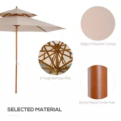 Outsunny 2.7m Wooden Parasol Elegant Two-Tier Design Garden Parasol Umbralle for Outdoor Shade, Beige - 5