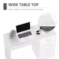 HOMCOM Computer Desk with Drawers, Dressing Table, High Gloss Home Office Writing Workstation, White - 5