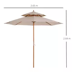 Outsunny 2.7m Wooden Parasol Elegant Two-Tier Design Garden Parasol Umbralle for Outdoor Shade, Beige - 3