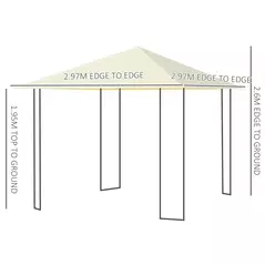 Outsunny 3 x 3 Meters Patio Garden Metal Gazebo Marquee Steel Frame with Canopy Awning Tent Water Resistant Cream - 3