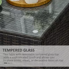 Outsunny Rattan Garden Furniture Side Table Patio Frame Tempered Glass New - Brown - 4