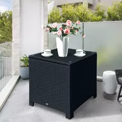 Outsunny PE Wicker Side Table Rattan Garden Furniture with Four Foot Pads, Rust & Mild Weather Damage Resistant, Black - 2