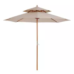 Outsunny 2.7m Wooden Parasol Elegant Two-Tier Design Garden Parasol Umbralle for Outdoor Shade, Beige - 1