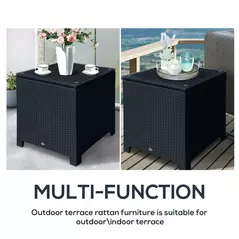 Outsunny PE Wicker Side Table Rattan Garden Furniture with Four Foot Pads, Rust & Mild Weather Damage Resistant, Black - 6