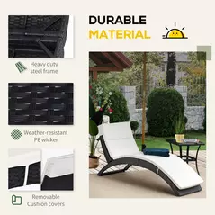 Outsunny Outdoor Foldable PE Rattan Sun Lounger with Soft Padded Cushion, Ergonomic Curved Design Sun Bed for Balcony, Garden, Black - 4