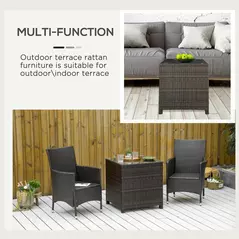 Outsunny Rattan Garden Furniture Side Table Patio Frame Tempered Glass New - Brown - 5