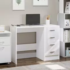 HOMCOM Computer Desk with Drawers, Dressing Table, High Gloss Home Office Writing Workstation, White - 2