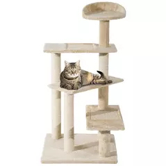 PawHut 100 cm Cat Tree for Indoor Cats Kitten Scratch Scratching Post Climbing Tower Activity Centre Beige - 1