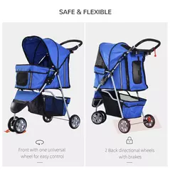 PawHut 3 Wheel Pet Stroller for Small and Miniature Dogs, Blue - 5
