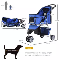 PawHut 3 Wheel Pet Stroller for Small and Miniature Dogs, Blue - 3