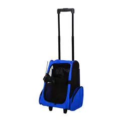 PawHut Pet Travel Backpack Bag Cat Puppy Dog Carrier w/ Trolley and Telescopic Handle Portable Stroller Wheel Luggage Bag (Blue) - 9