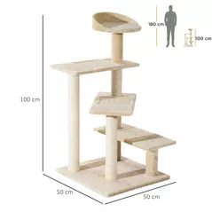 PawHut 100 cm Cat Tree for Indoor Cats Kitten Scratch Scratching Post Climbing Tower Activity Centre Beige - 3