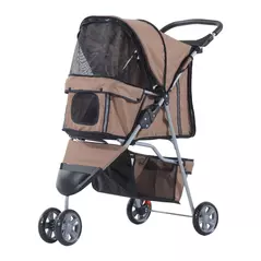 PawHut 3 Wheel Pet Stroller for Small and Miniature Dogs, Brown - 1