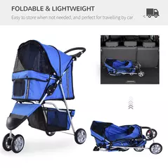 PawHut 3 Wheel Pet Stroller for Small and Miniature Dogs, Blue - 4