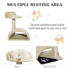 PawHut Cat Tree Scratching Scratcher Post Kitten Activity Centre Climber Hanging Ball Beige - 6