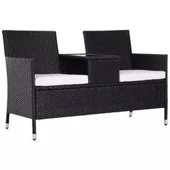 Outsunny 2-Seater Rattan Chair Set W/Middle Tea Table-Black - 1