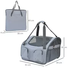 PawHut Pet Carrier Folding Bag Car Seat Cat Dog Puppy Kennel Portable Travel Cage Tote Case Mesh Holder House Grey - 3
