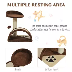 PawHut Cat Tree Scratching Scratcher Post Kitten Activity Centre Climber Hanging Ball Brown - 6
